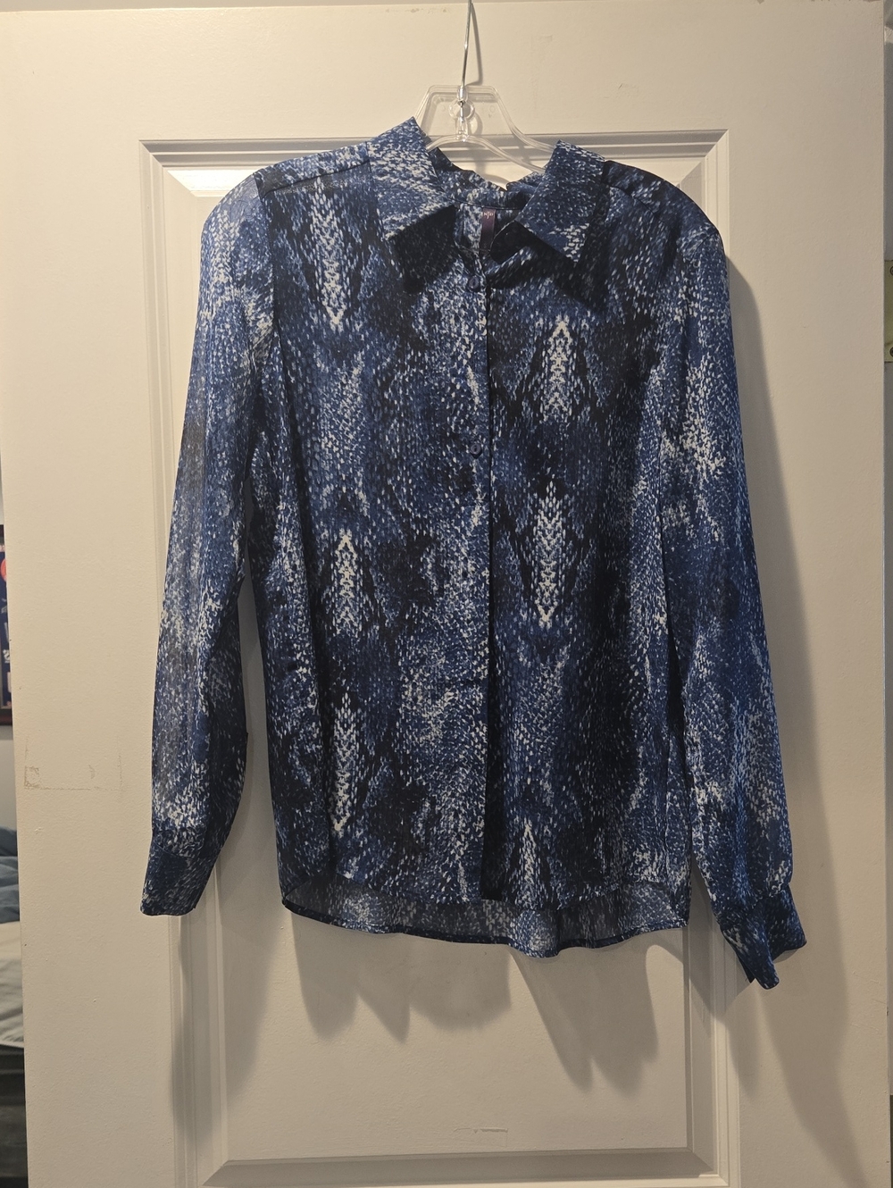 NYDJ Blue Snake-Print Button-Front Shirt
